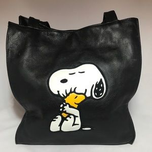 Peanuts Collection Black Pebbled Leather Tote